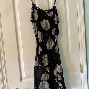 Old Navy Black and Gray Floral Midi Dress with tie